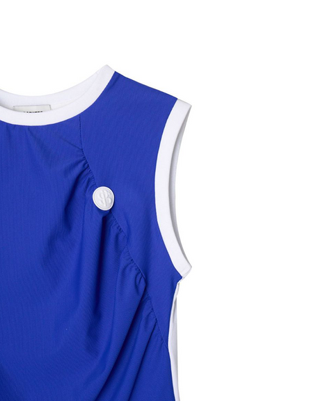 POSHERD Color Block Cool Shirring Sleeveless - Blue