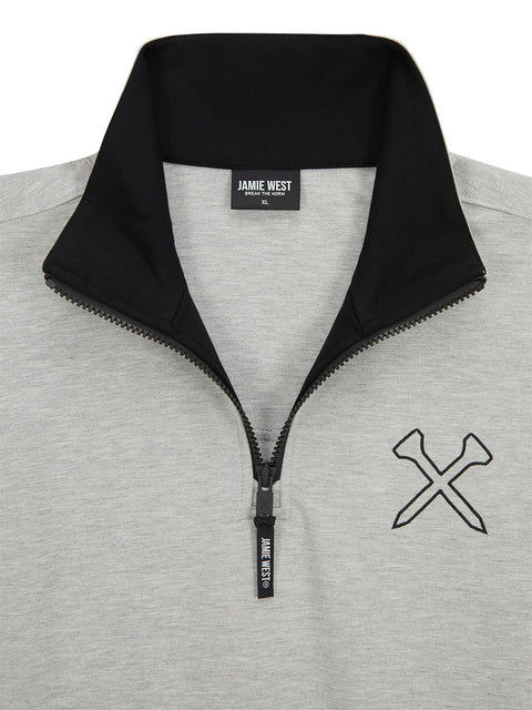 Jamie West High-Neck Half Zip-up Pocket Sweatshirts - Grey