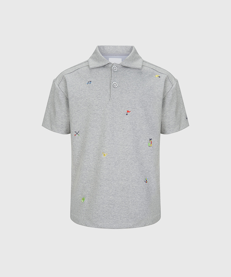 KANDINI Unisex Embroidery Collared SweatShirt - Melange Gray