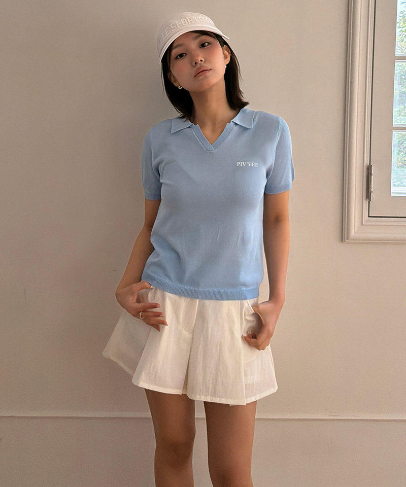 PIV'VEE Giant Smiley Short Sleeve Knit Top - Cornflower Blue