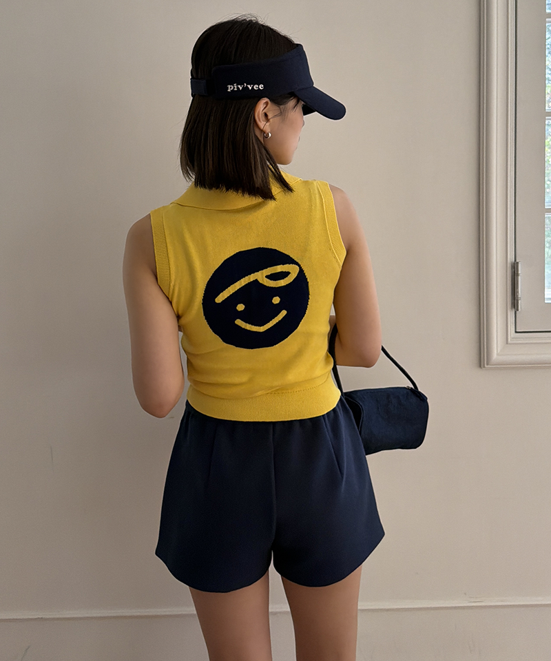 PIV'VEE Giant Smiley Sleeveless Knit Top - Sunny Yellow