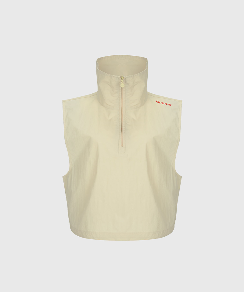 KANDINI Wind Half-Zip Crop Vest - Beige