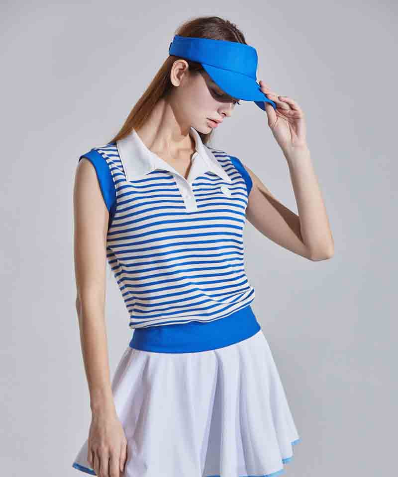 CHUCUCHU Open Collar Stripe Vest - Blue