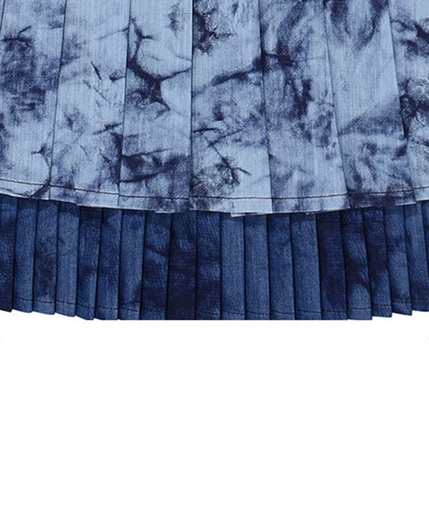 CHUCUCHU Marble Double Pleated Skirt - Navy