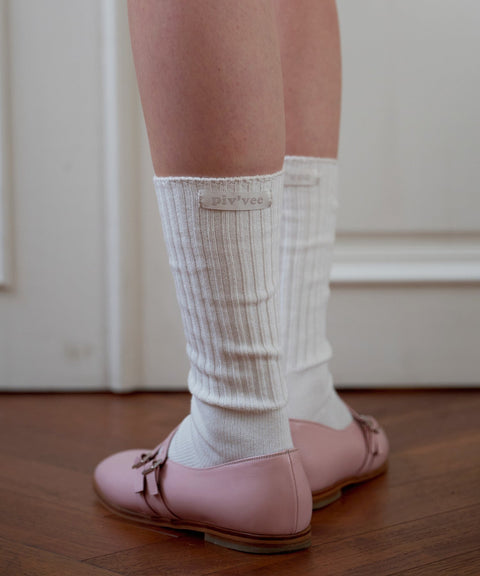 Label Detail Ribbed Socks Cloud White