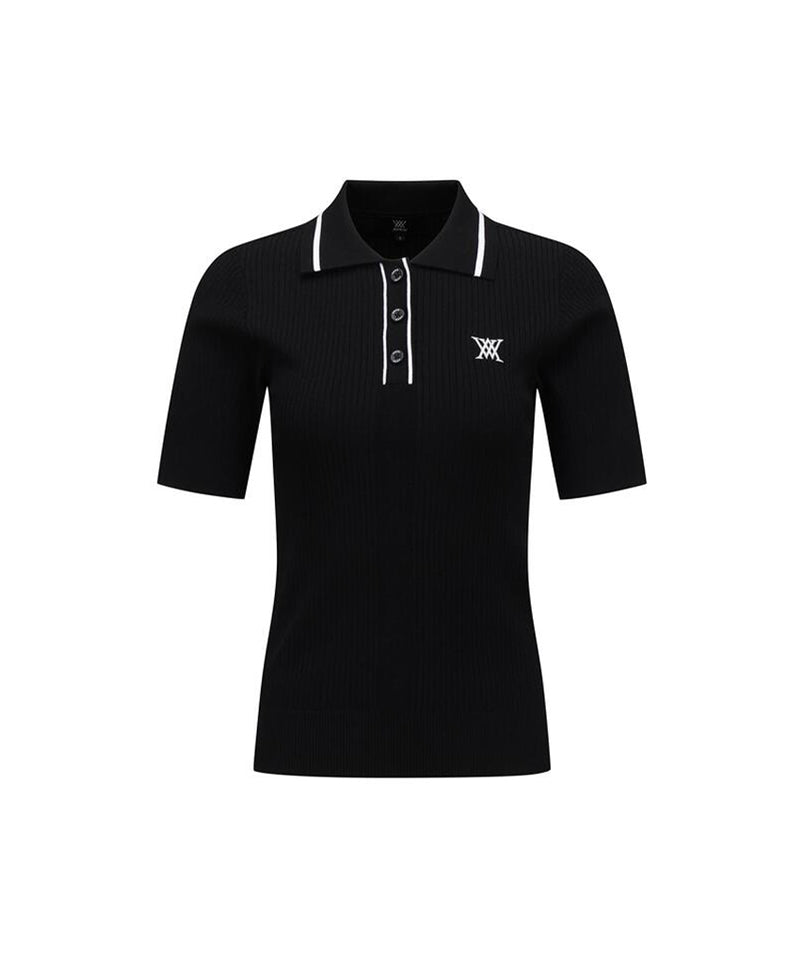 ANEW Golf Women's SM Stripe Texture Short Sleeve Sweater - Black