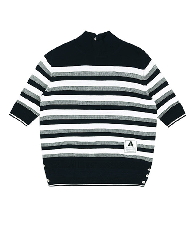 AVEN Hampton Striped Mid-Neck Knit - Navy