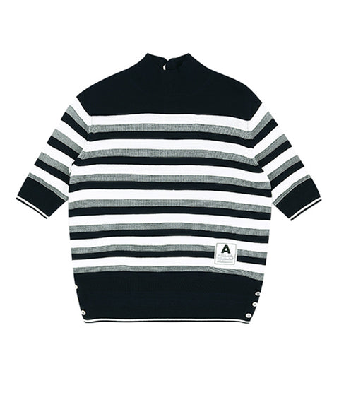 AVEN Hampton Striped Mid-Neck Knit - Navy