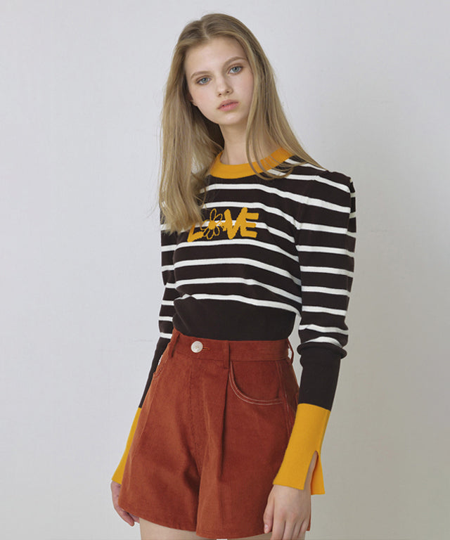 KANDINI Striped Knit With Puff Sleeve - Brown