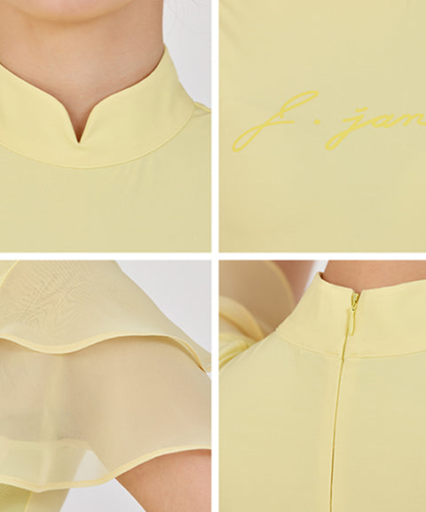 J.Jane Chiffon Sleeve Highneck T-Shirt - Lemon