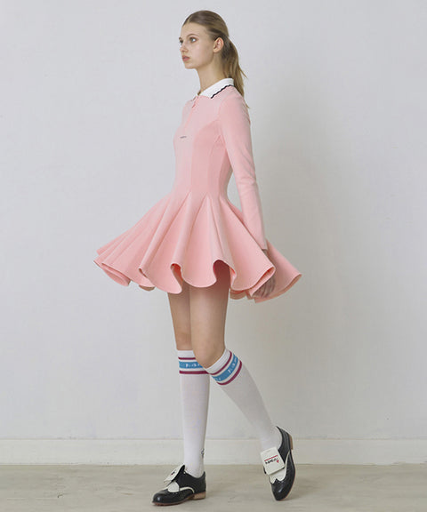 KANDINI Zip-Up Flared Dress - Pink