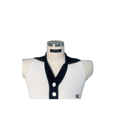 Q.C PLAY: Halter collar Button V Neck Summer Sleeveless - 2 Colors