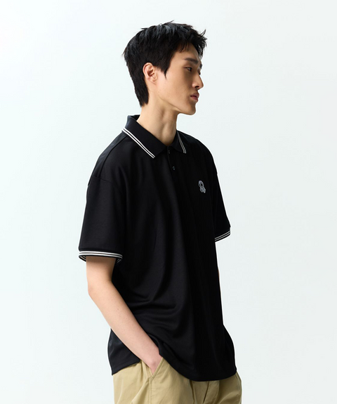 Jamie West Nick Stripe Collar Point Essential P-Shirts - Black