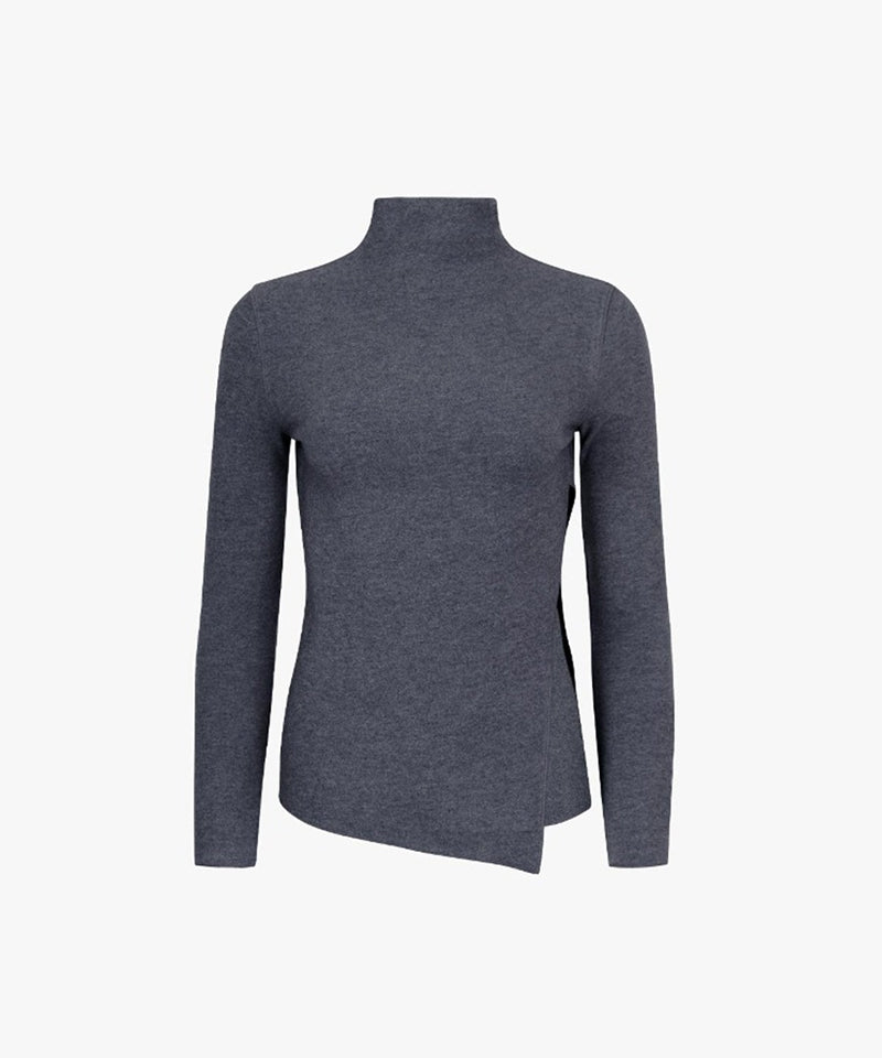 CREVE NINE: Slit High Neck T-Shirt - Charcoal
