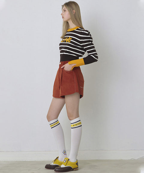 KANDINI Striped Knit With Puff Sleeve - Brown