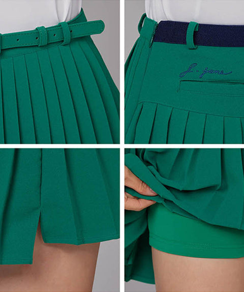 J.Jane Unbalanced Belt Pleats Skirt - Green