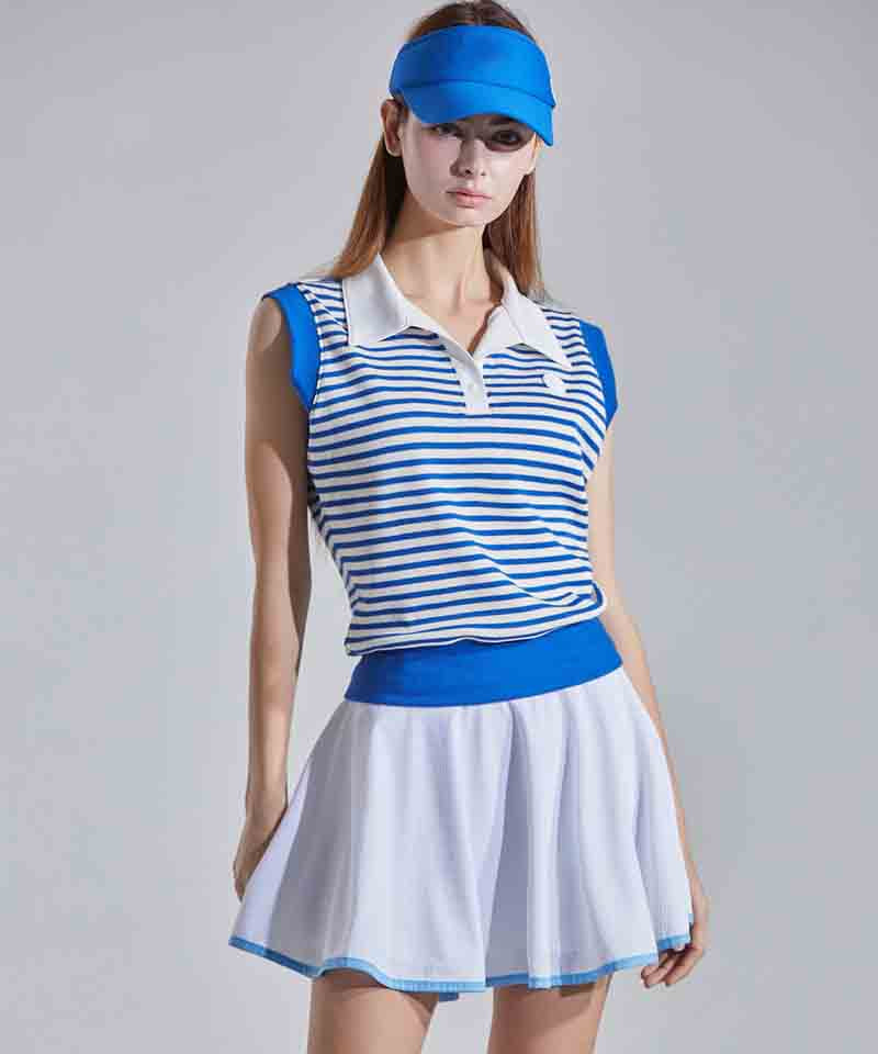 CHUCUCHU Open Collar Stripe Vest - Blue