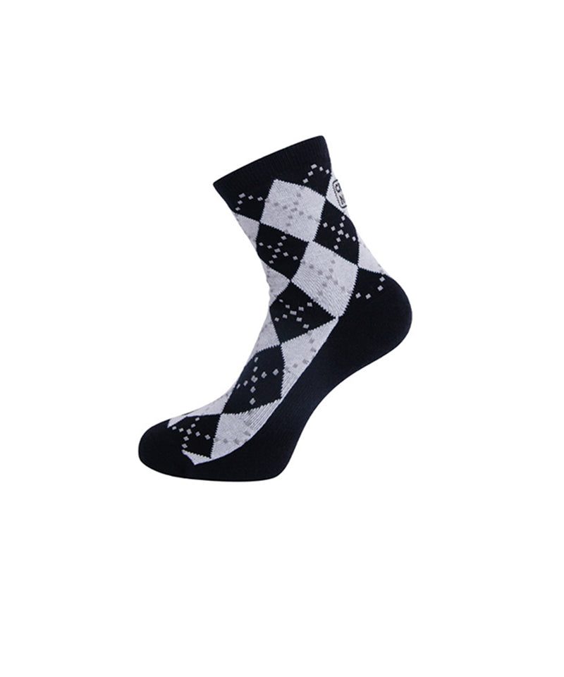 CREVE NINE: Argyle Middle Socks - White