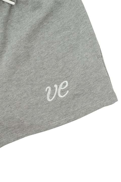 PIV'VEE Embroidered Drawstring Shorts - Heather Grey