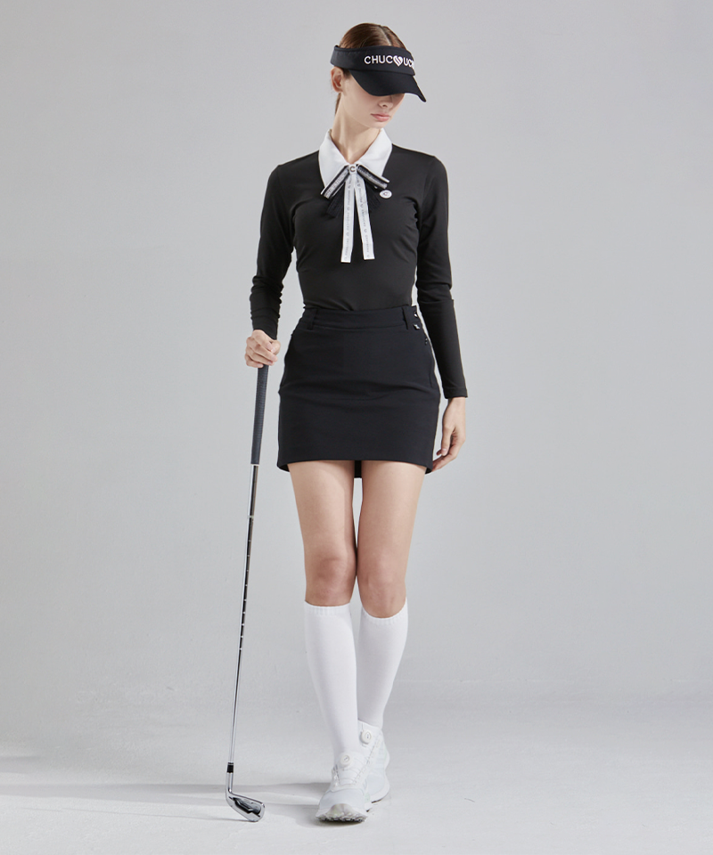 Ribbon Zip-Up Collar T-Shirt - 2 Colors