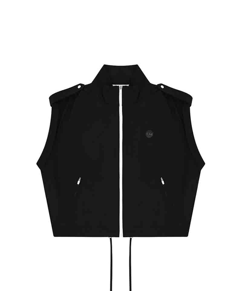 Shirring Zip-up Vest Jumper - Black