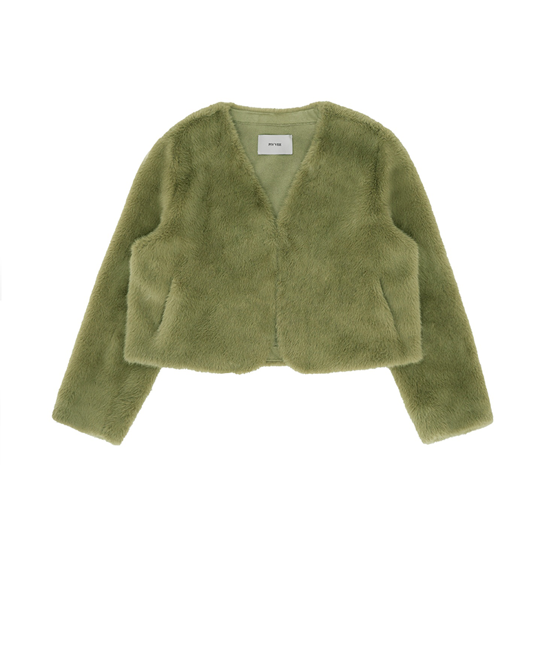 PIV'VEE Fluffy Fur Short Jacket - Olive Green