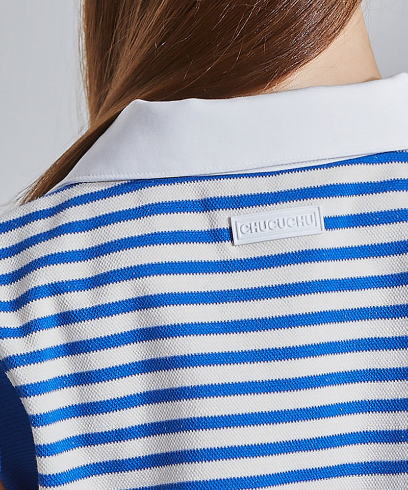 CHUCUCHU Open Collar Stripe Vest - Blue