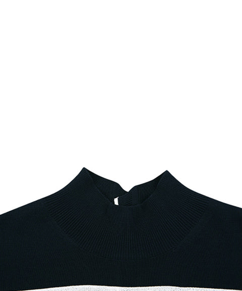 AVEN Hampton Striped Mid-Neck Knit - Navy