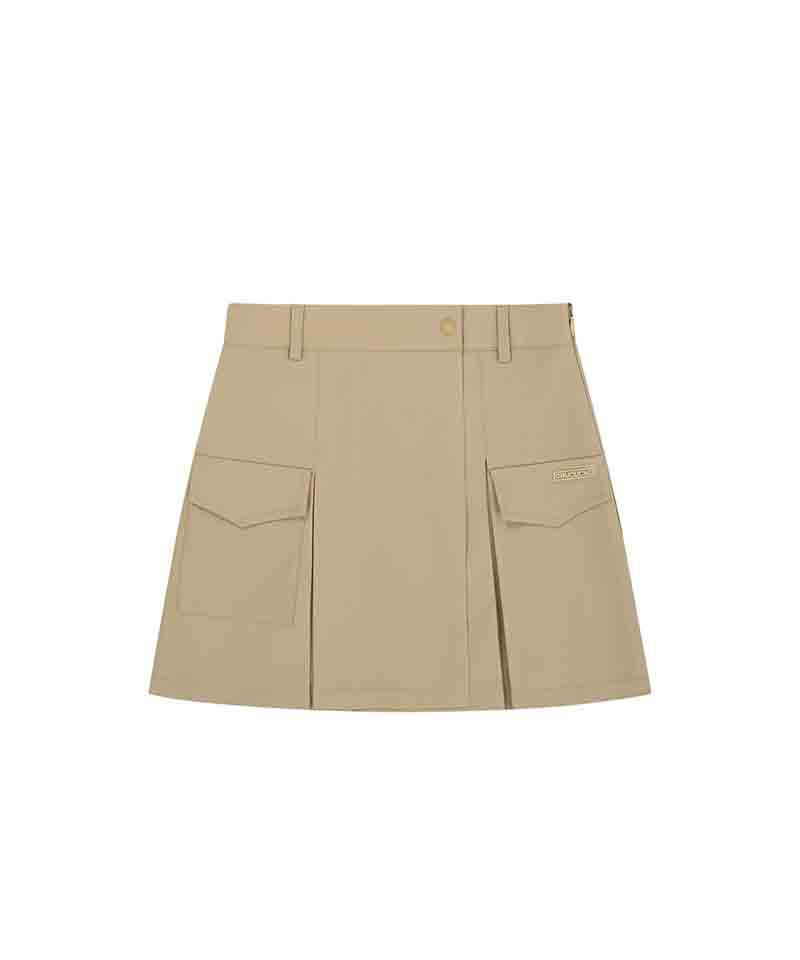 CHUCUCHU Pocket Back Pleated Skirt - Beige