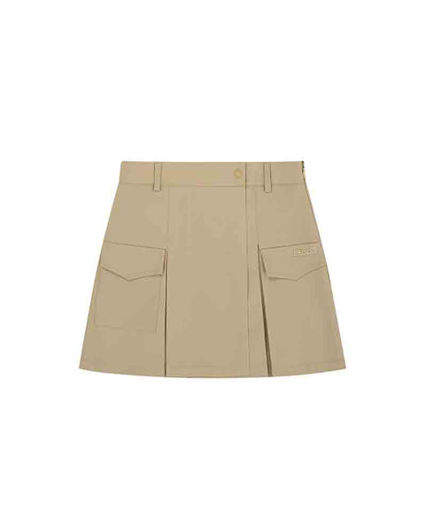 CHUCUCHU Pocket Back Pleated Skirt - Beige