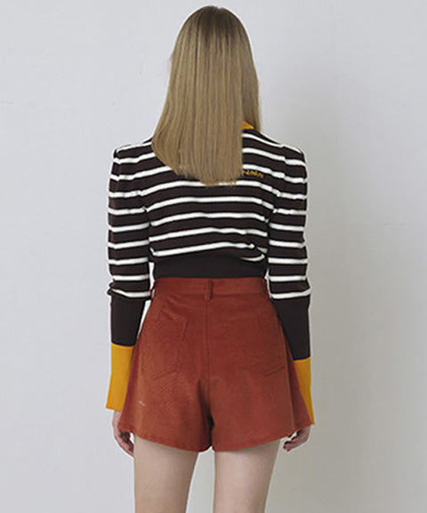 KANDINI Striped Knit With Puff Sleeve - Brown