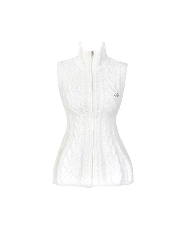 J.Jane Flower Medium Length Knit Zip-Up Vest - Ivory