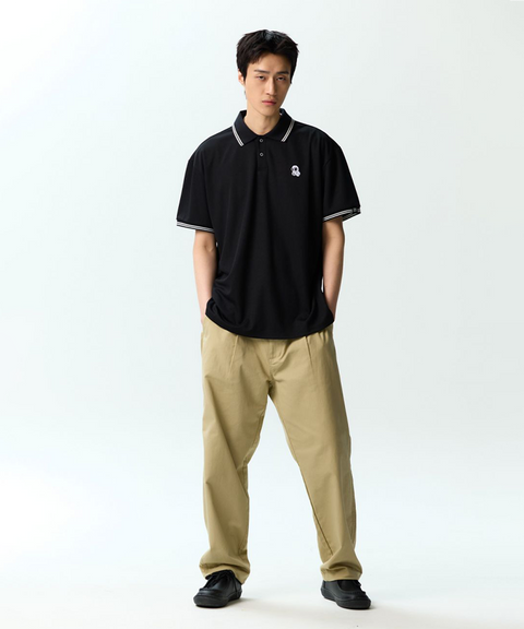 Jamie West Nick Stripe Collar Point Essential P-Shirts - Black