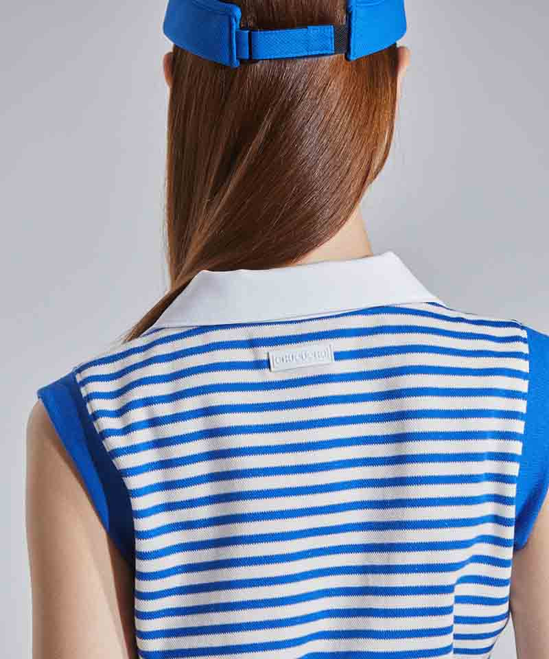 CHUCUCHU Open Collar Stripe Vest - Blue