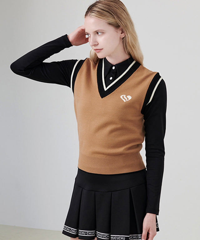 CHUCUCHU Heart Knit Vest - Beige