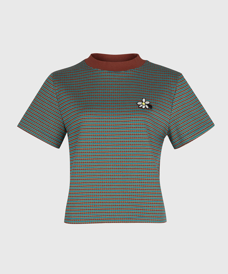 KANDINI Jacquard Short Sleeve Tee - Teal(Brick)