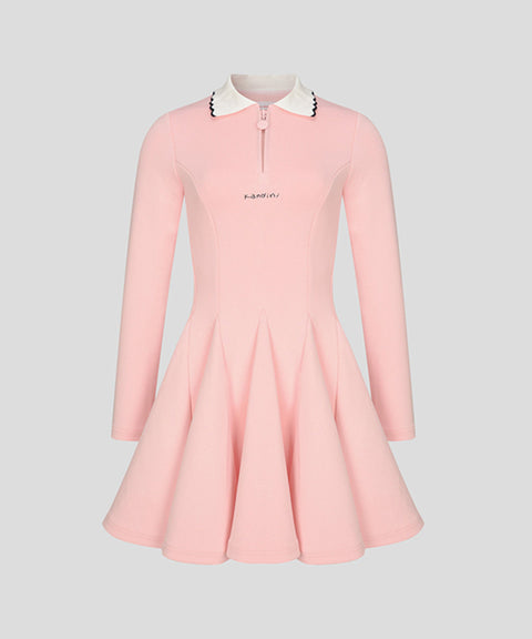 KANDINI Zip-Up Flared Dress - Pink