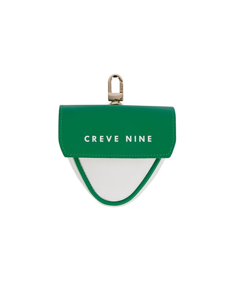 CREVE NINE: Triangular Leather Ball Pouch - Green