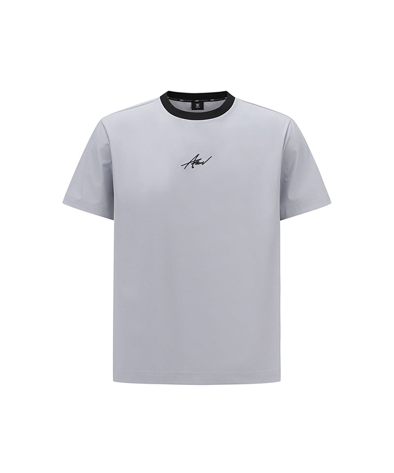 Men Ribbed Crew Neck Short T-Shirt - Light Gray