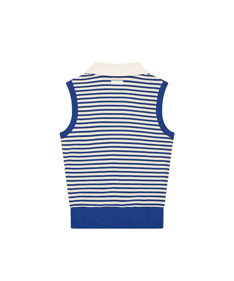 CHUCUCHU Open Collar Stripe Vest - Blue