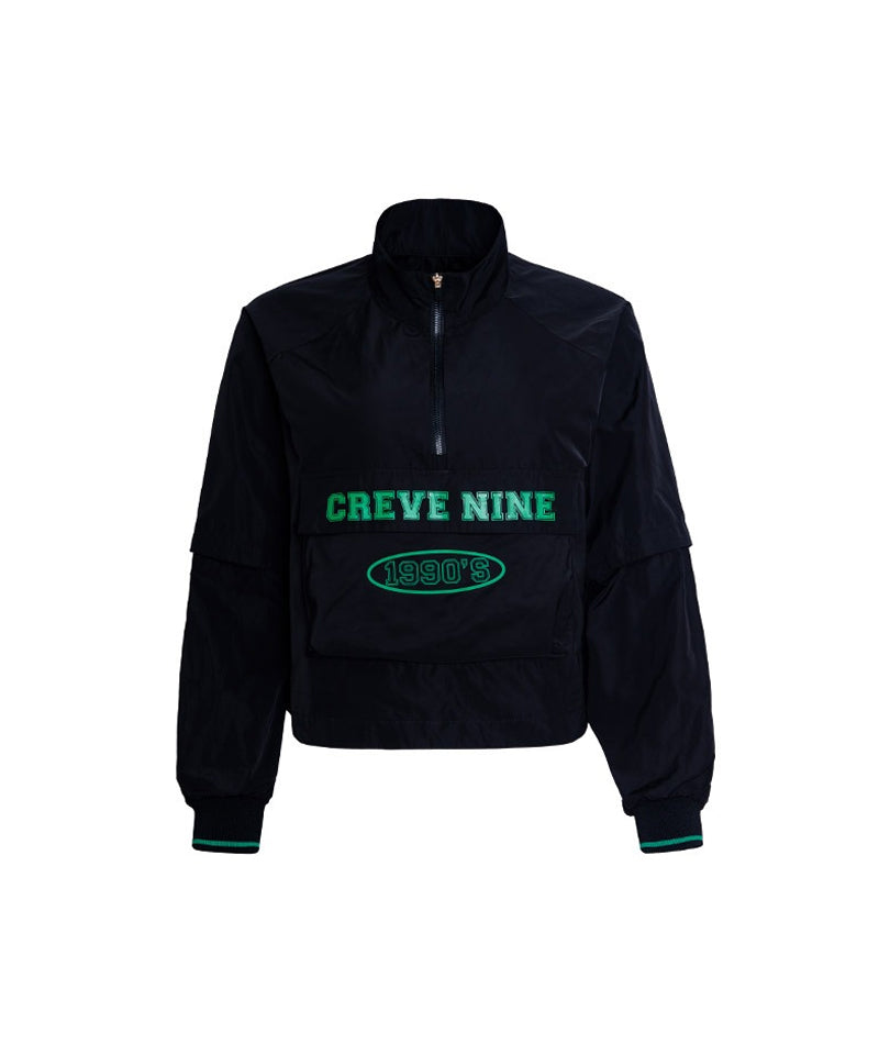 CREVE NINE: Loose Fit Cropped Pocket Anorak - Black