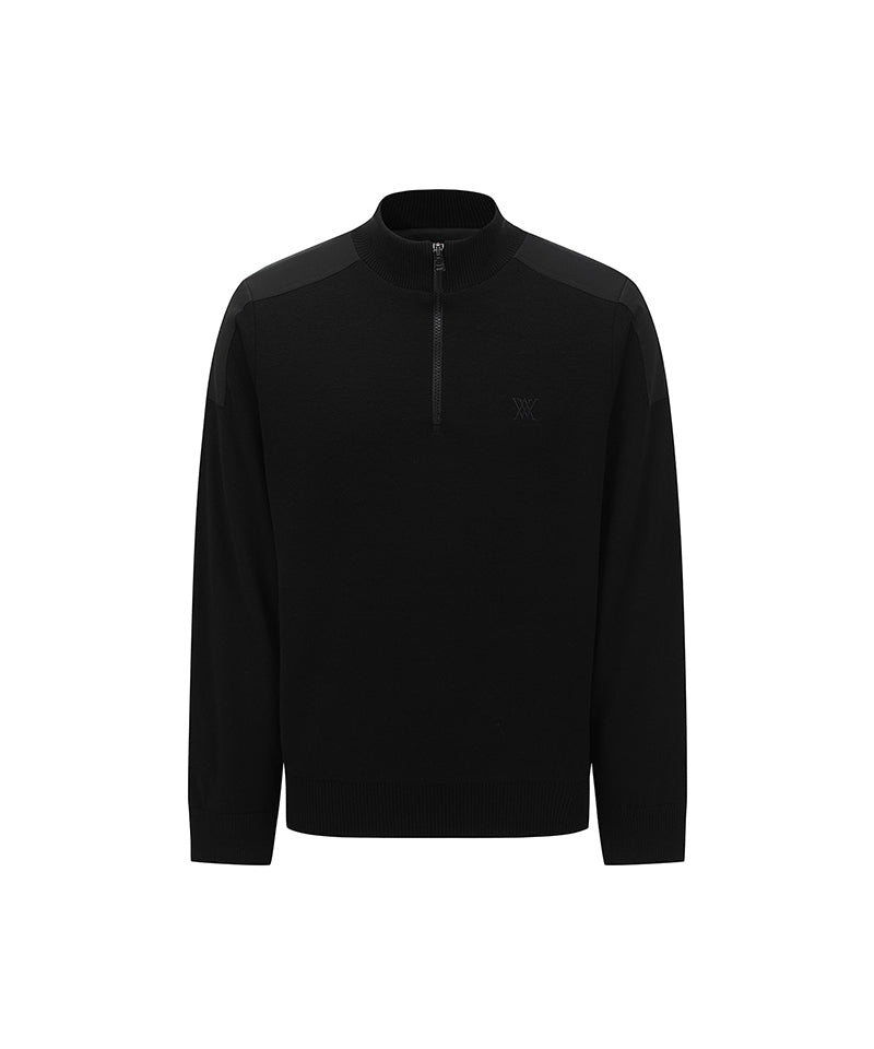 Men's Textured Windproof Half Zip Sweater - Black