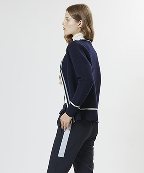 AVEN Wool Zip-Up Knit Cardigan - Navy
