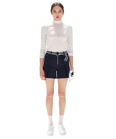 AVEN Seersucker Belted Half Pants - Navy