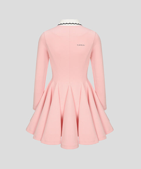 KANDINI Zip-Up Flared Dress - Pink