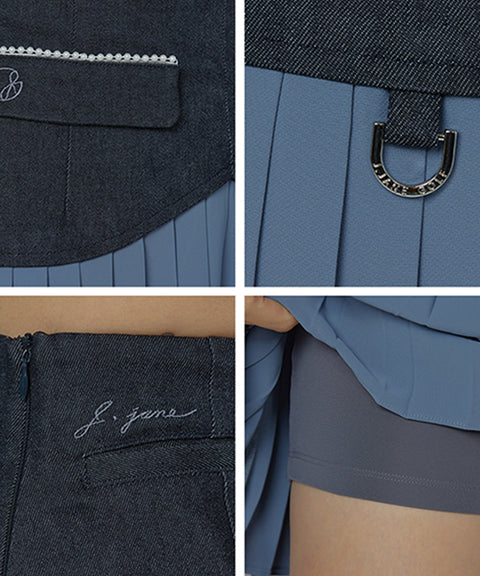 J.Jane Heart Shape Pleats Skirt - Denim