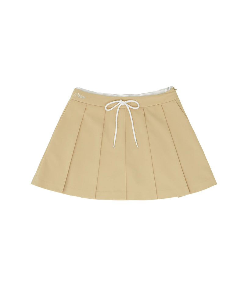 PIV'VEE Preppy String Pleated Skirt - Milk Tea Beige