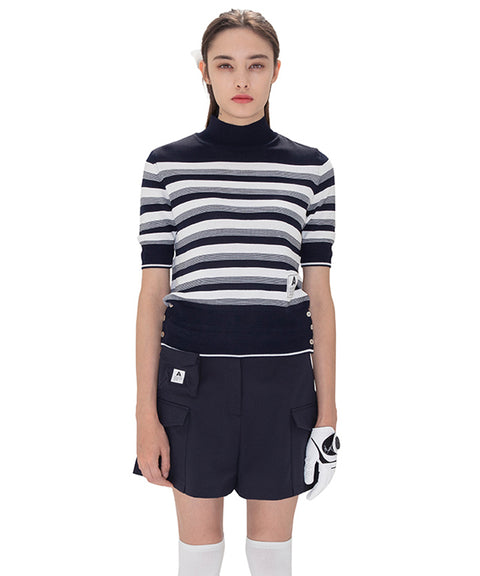 AVEN Hampton Striped Mid-Neck Knit - Navy