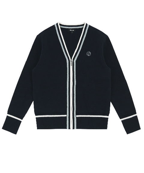 AVEN Wool Zip-Up Knit Cardigan - Navy