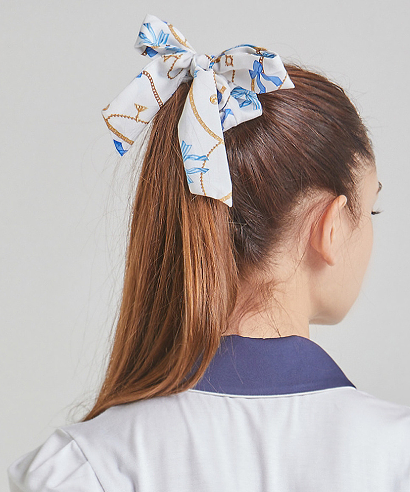 CHUCUCHU Ribbon Scrunchie Hair Tie - Flower Blue